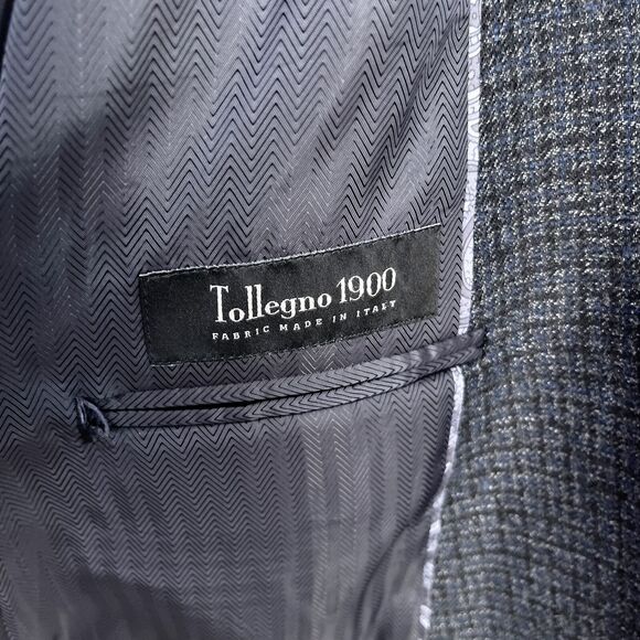 Jos A Bank Reserve Tollegno 1900 Sport Coat Gray Micro Windowpane Tweed Mens 46L - Picture 9 of 10